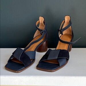 M. Gemi Blue Sandals with Strappy Design and Chunky Heel